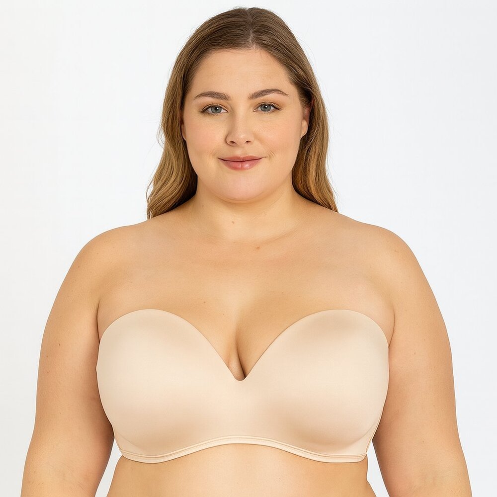 Lane Bryant Cacique Bra Multi Way Strapless Bare Solution 46C Cafe w/ Straps